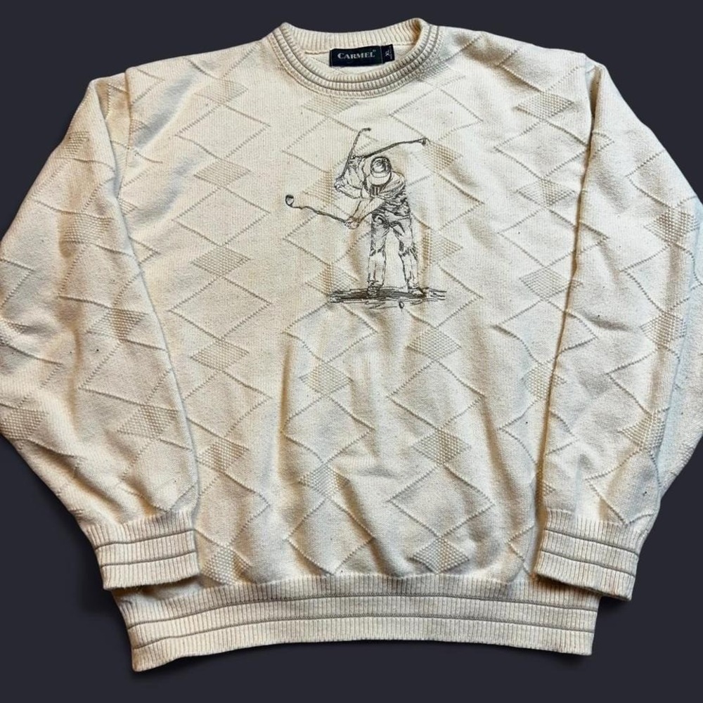 Vintage cream preppy golf cotton made in USA sweater size XL